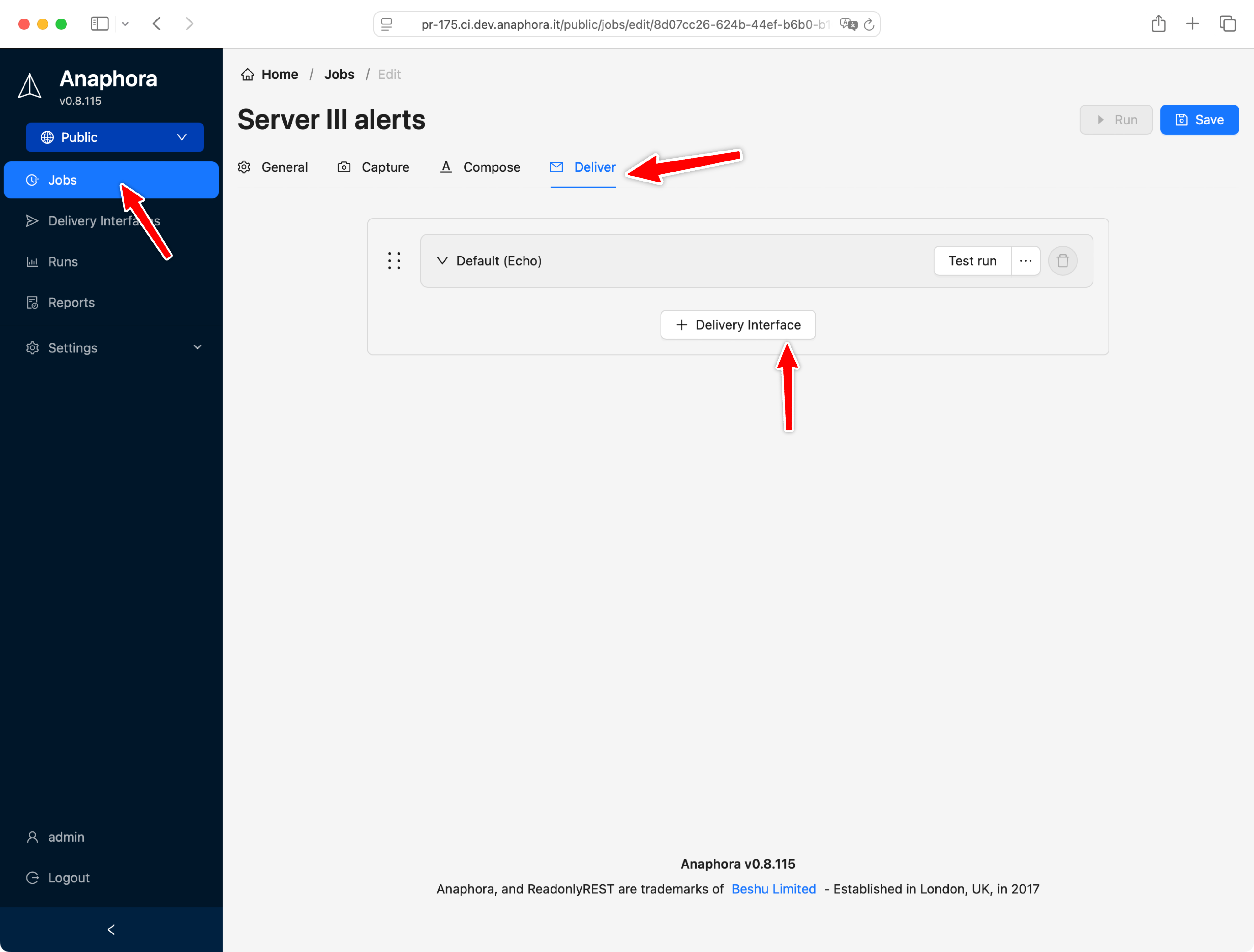 Anaphora Delivery Interface add to job